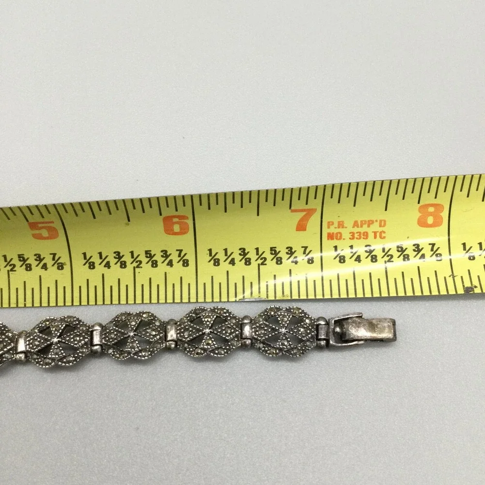 Vintage Marcasite Womens Watch 20mm 925 Sterling Silver New Battery 7.25